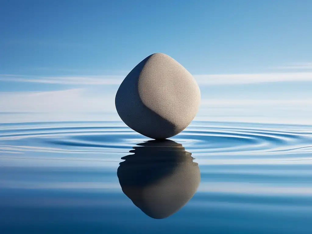 Imagen serena de mente equilibrada y piedra suspendida en agua