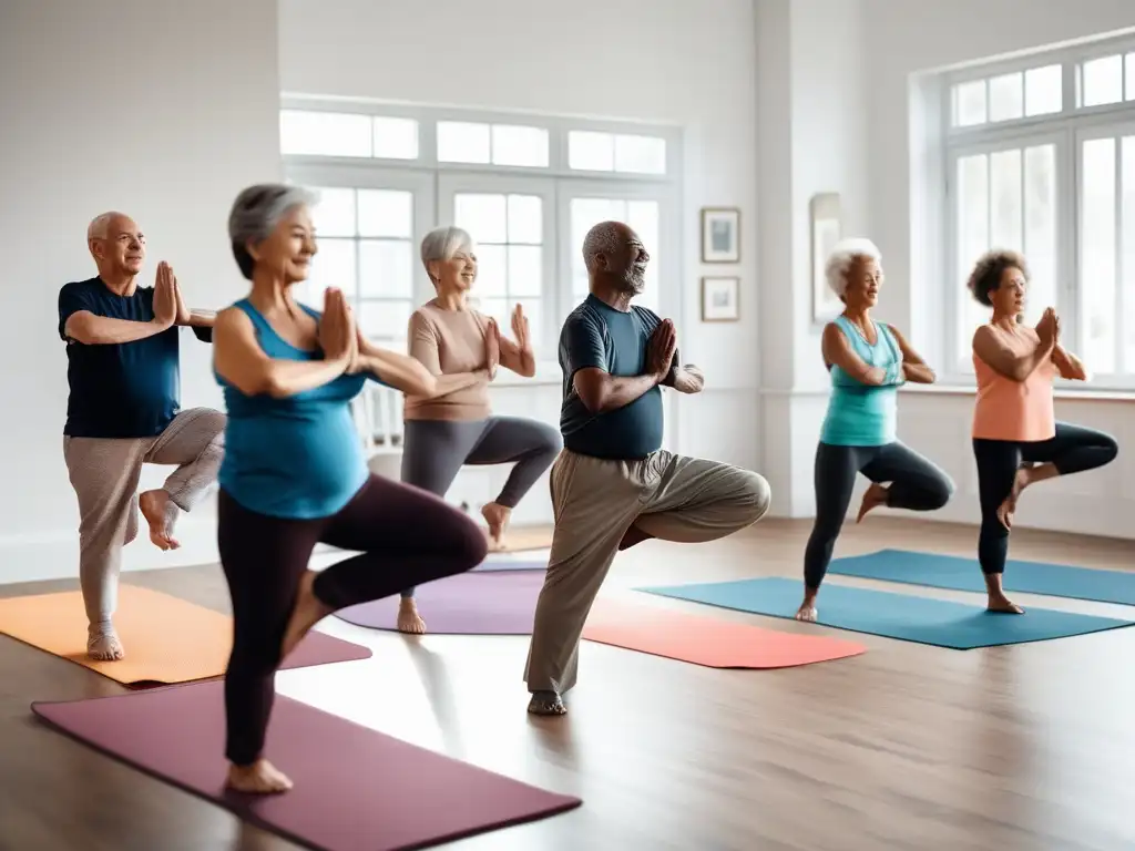 Actividades salud mental vejez: Grupo diverso de adultos mayores en actividades estimulantes promoviendo bienestar físico y mental