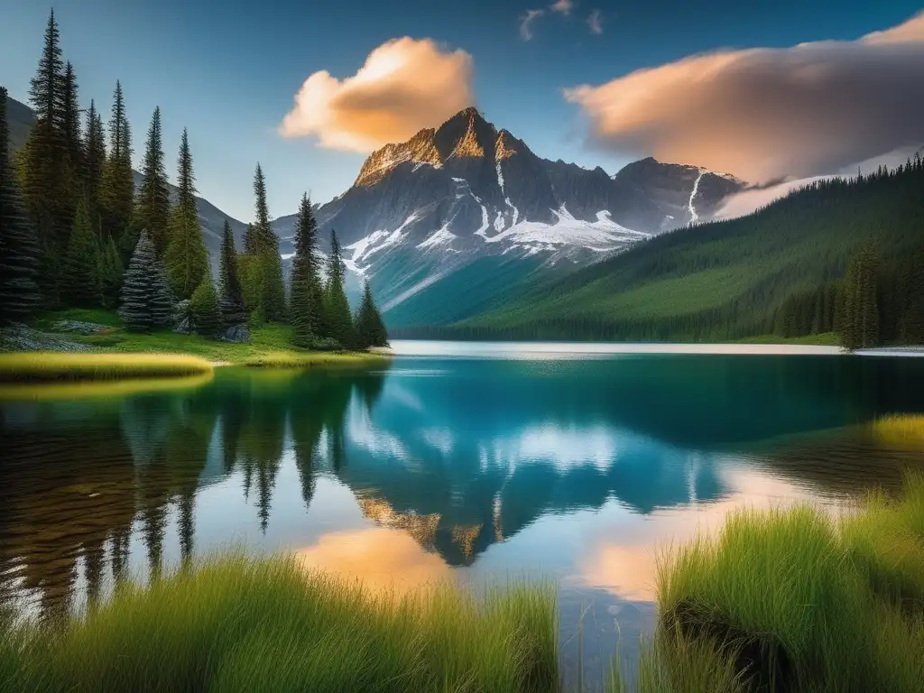 Paisaje sereno de un lago de montaña rodeado de exuberante vegetación