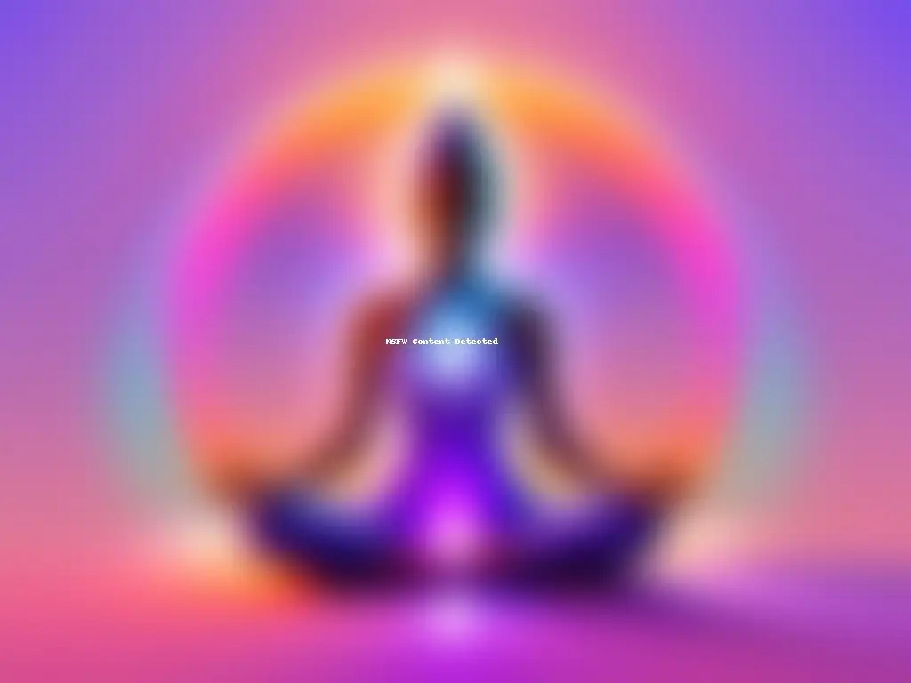 Beneficios meditación Kundalini: imagen 8k con ilustración minimalista y energía vibrante en tonos azul, púrpura y dorado