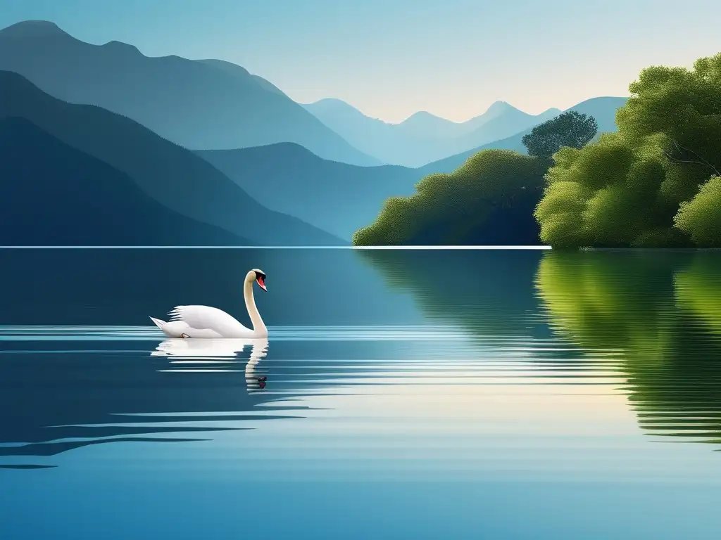 Consejos para alcanzar el equilibrio emocional - Imagen serena y equilibrada: lago tranquilo, montañas y un cisne