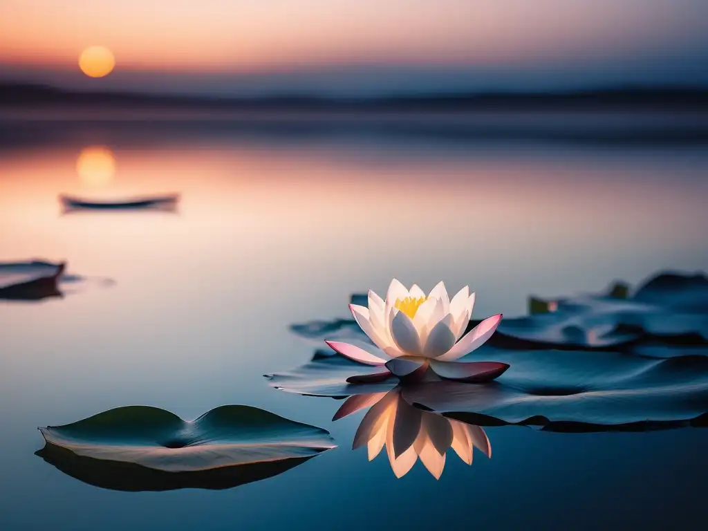 Beneficios de la gratitud en relaciones: Loto flotando en agua reflejante al atardecer