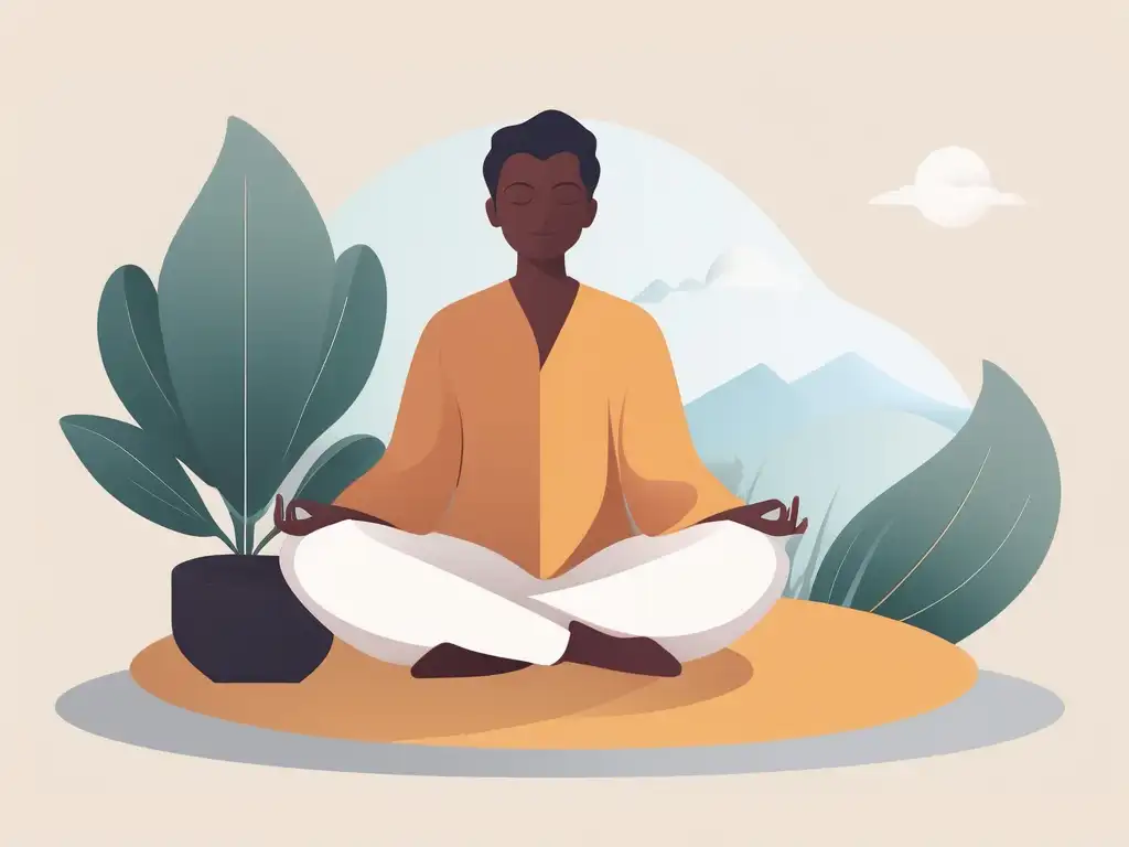 Beneficios Mindfulness en Esquizofrenia: Meditador sereno, símbolos cognitivos, emocionales y relajación del estrés