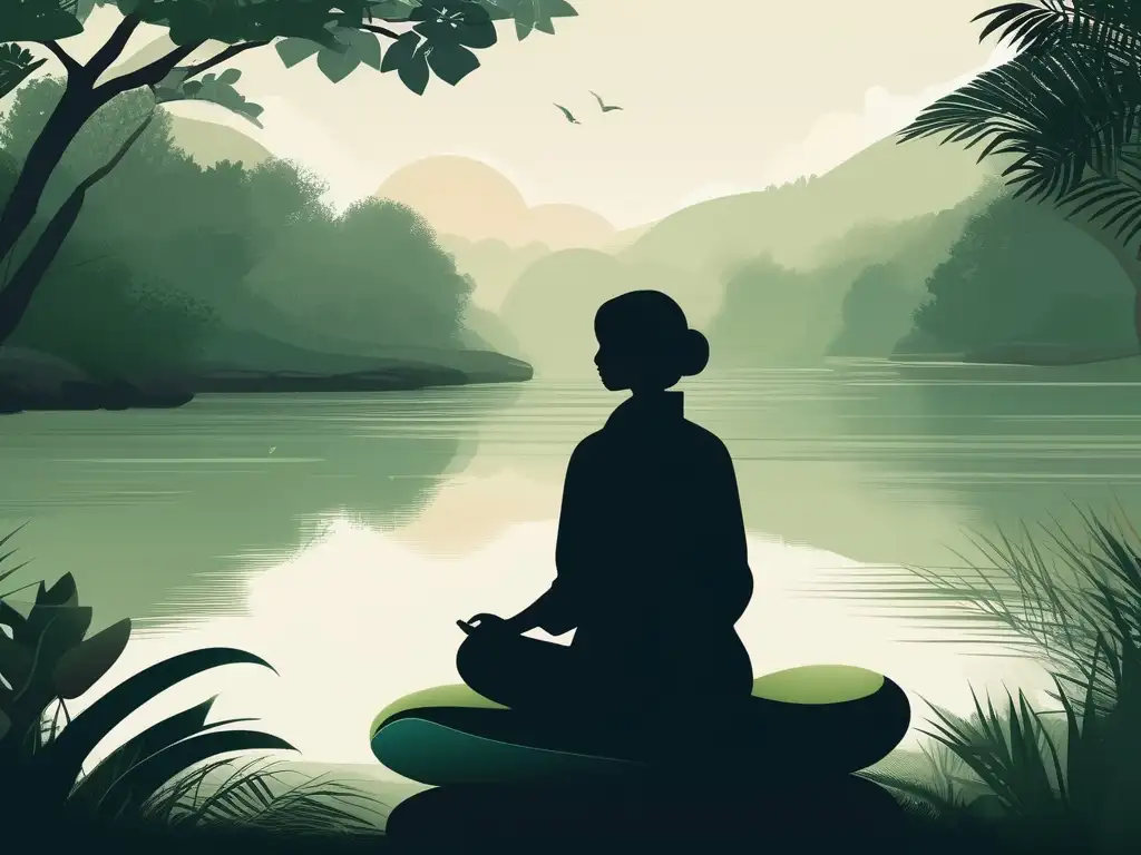 Técnica de meditación de observación de pensamientos - Un entorno sereno y tranquilo, con una persona en meditación