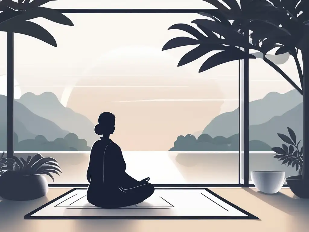 Meditación para sanar mente y cuerpo en imagen de 8k: personaje en postura de meditación rodeado de tranquilidad y calma