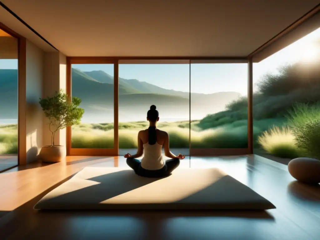 Estrategias de mindfulness para maestros en una sala de meditación serena y minimalista