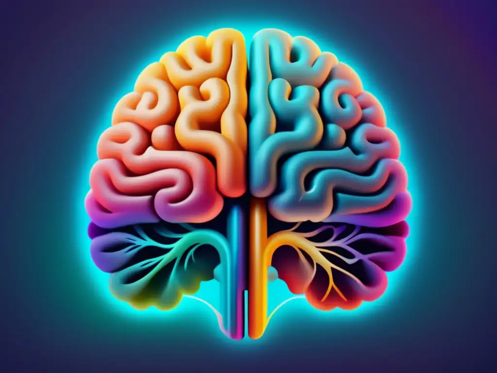 Ilustración moderna del cerebro humano en 8k, con colores vibrantes que simbolizan la salud mental: Mitos y verdades