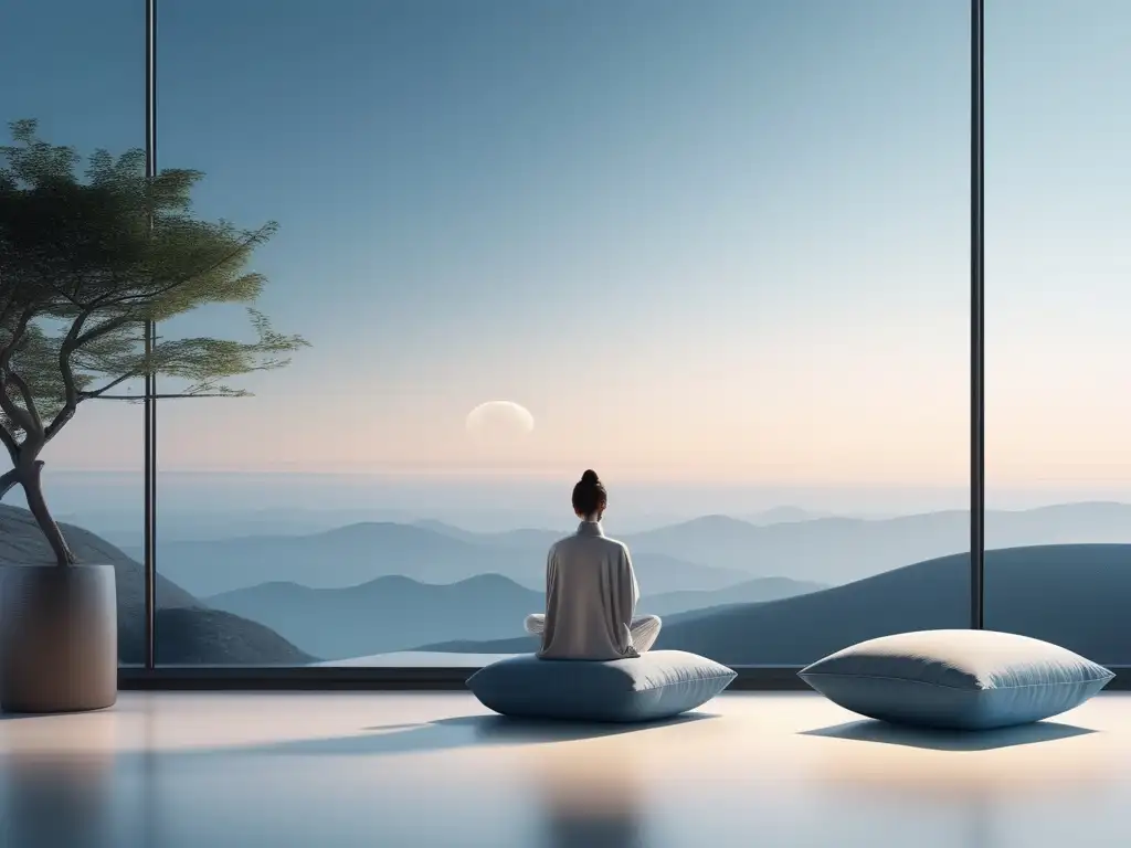 Beneficios del mindfulness en enfermedad celíaca: imagen 8k con escena serena, persona en meditación, comida sin gluten