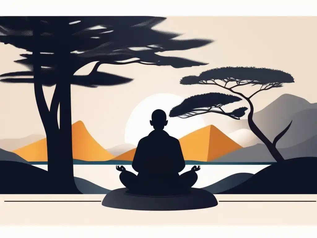 Mindfulness avanzado para equilibrio emocional: Representación minimalista y moderna de serenidad y armonía con colores suaves y persona en meditación