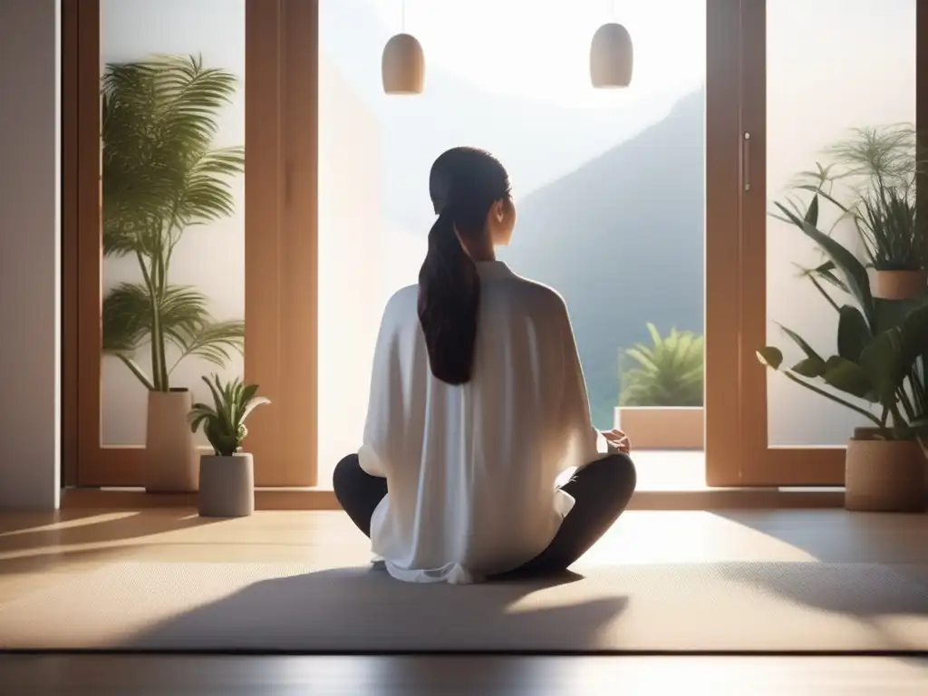 Persona en meditación en habitación luminosa - Técnicas de mindfulness para autoconciencia