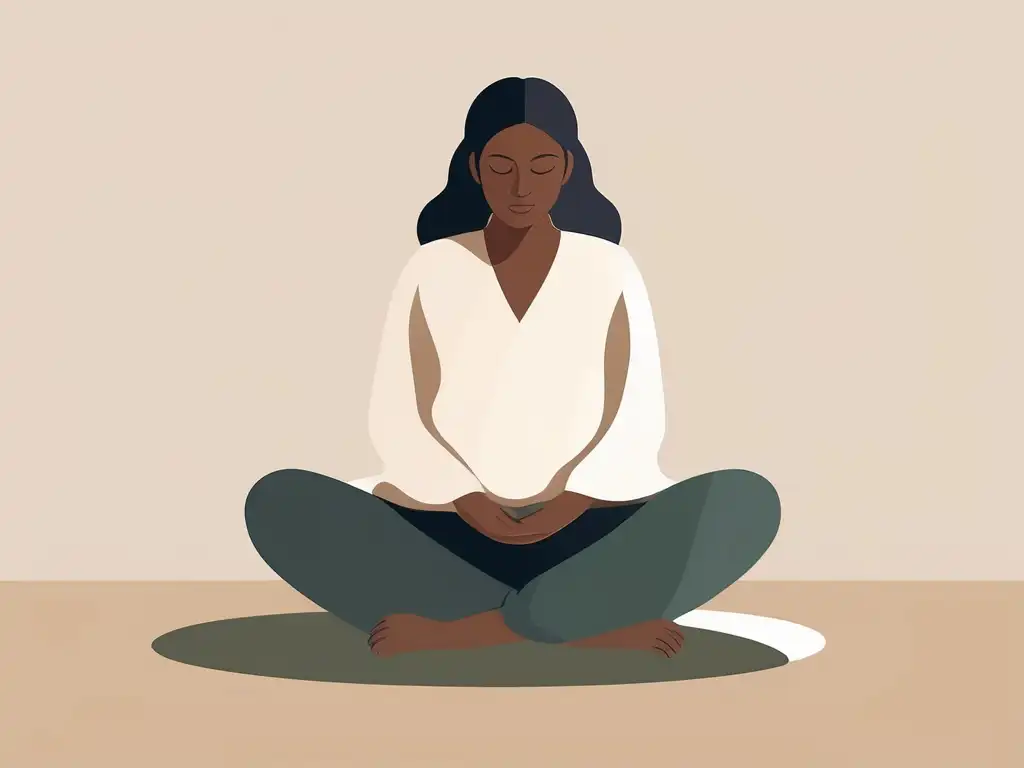 Técnicas de mindfulness para estrés: persona en meditación rodeada de luz y calma