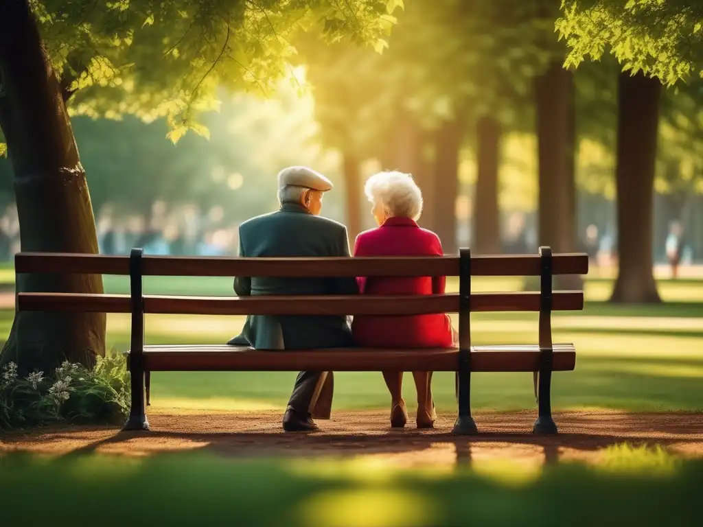 Pareja de ancianos felices en un parque - Envejecimiento saludable y equilibrado