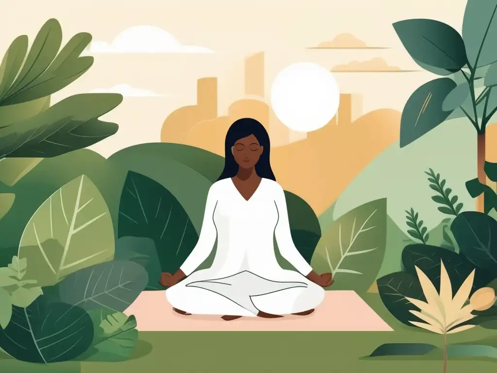 Persona en meditación rodeada de naturaleza, transmitiendo calma y claridad - Beneficios del mindfulness en decisiones