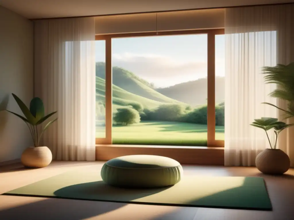 Habitación minimalista y moderna con vistas a un paisaje verde