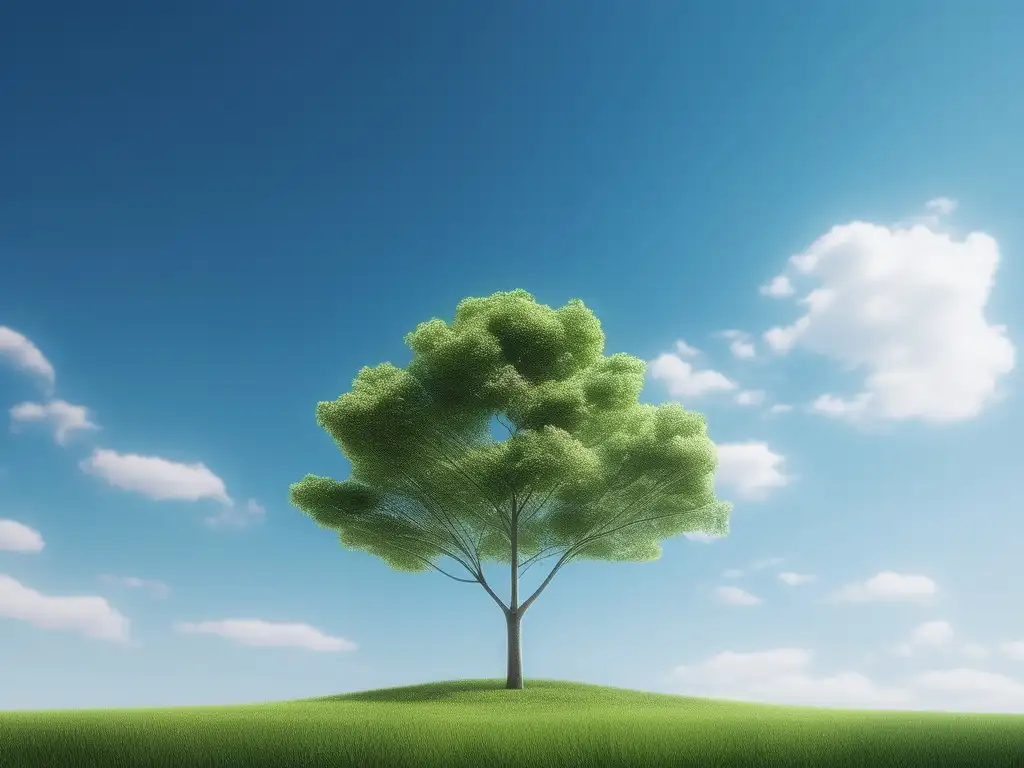 Importancia detectar síntomas tempranos salud mental: imagen 8k minimalista y serena con árbol verde símbolo de resiliencia y bienestar