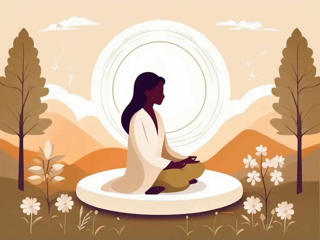 Beneficios del mindfulness en niños: Imagen serena y minimalista de un niño en postura de meditación, rodeado de luz cálida y elementos naturales