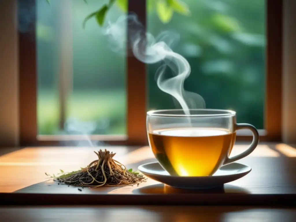 Té de ginseng en una escena serena - Beneficios del ginseng para el estrés