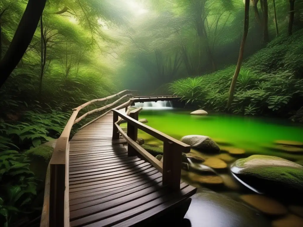 Imagen: Puente de madera en bosque tranquilo