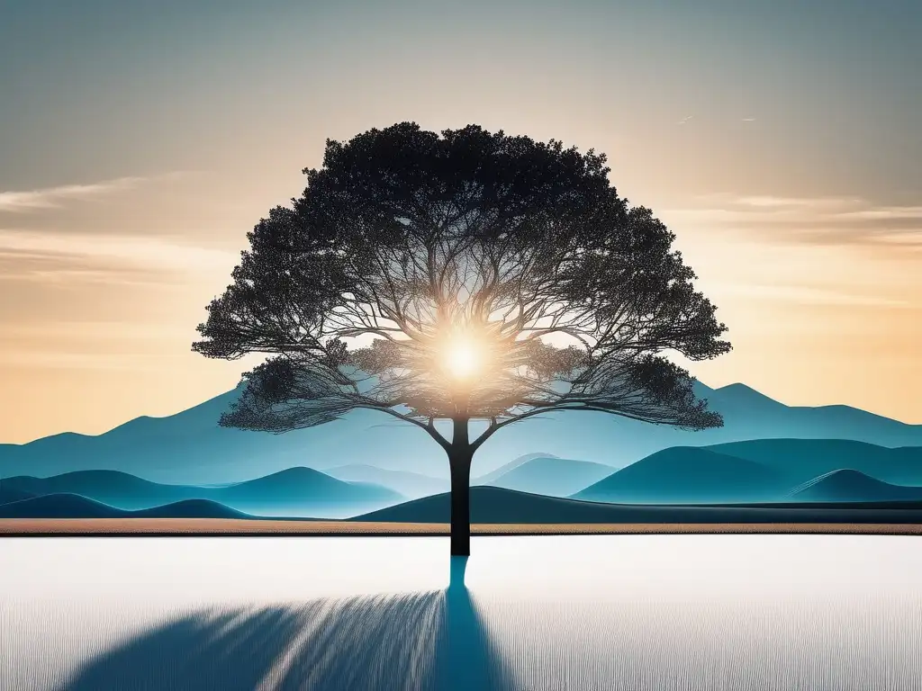 Imagen 8k de diseño minimalista con árbol en campo abierto - Señales de alerta salud mental