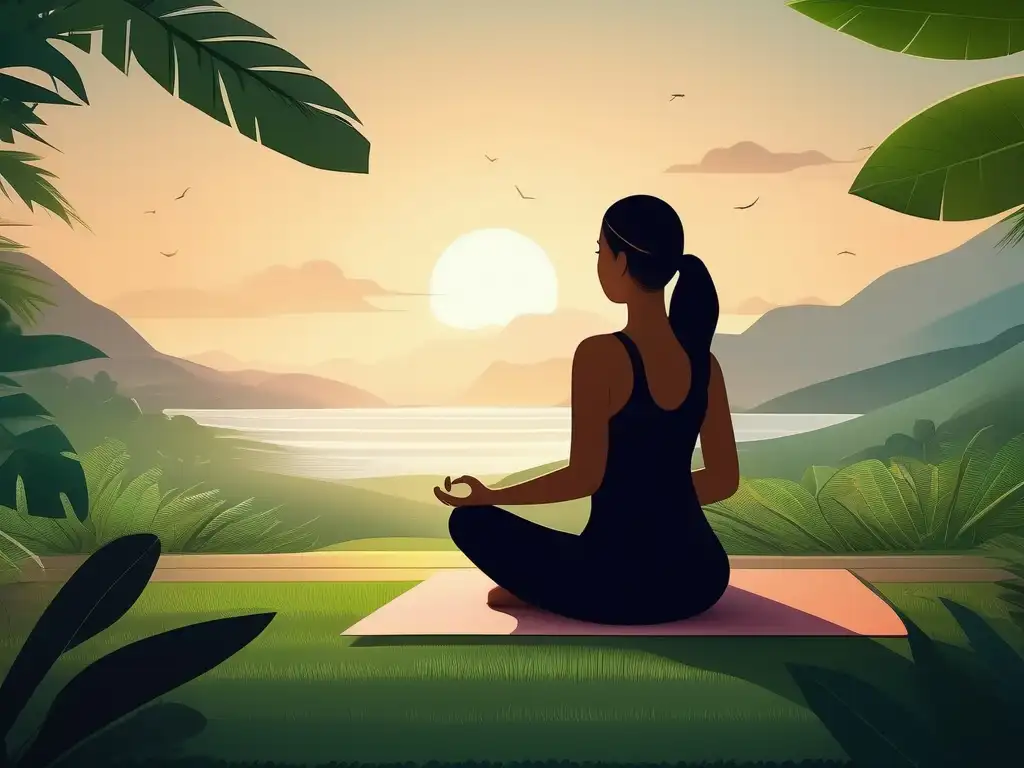 Persona en posición de yoga rodeada de naturaleza: Desafío Global Salud Mental