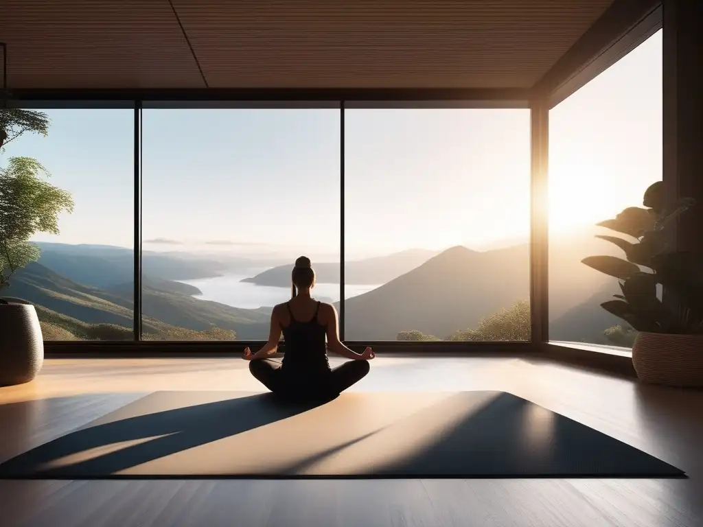 Persona practicando yoga en una habitación minimalista - Beneficios del yoga para la salud mental