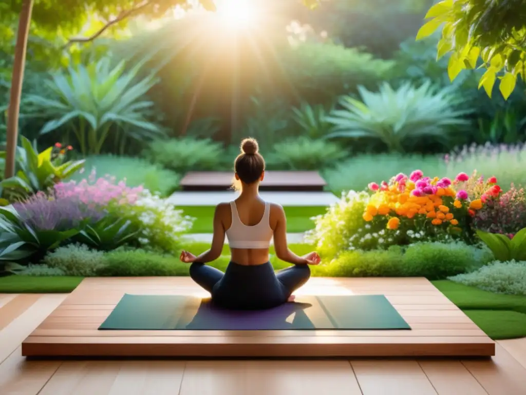 Técnicas de mindfulness para estrés en un jardín tranquilo y relajante