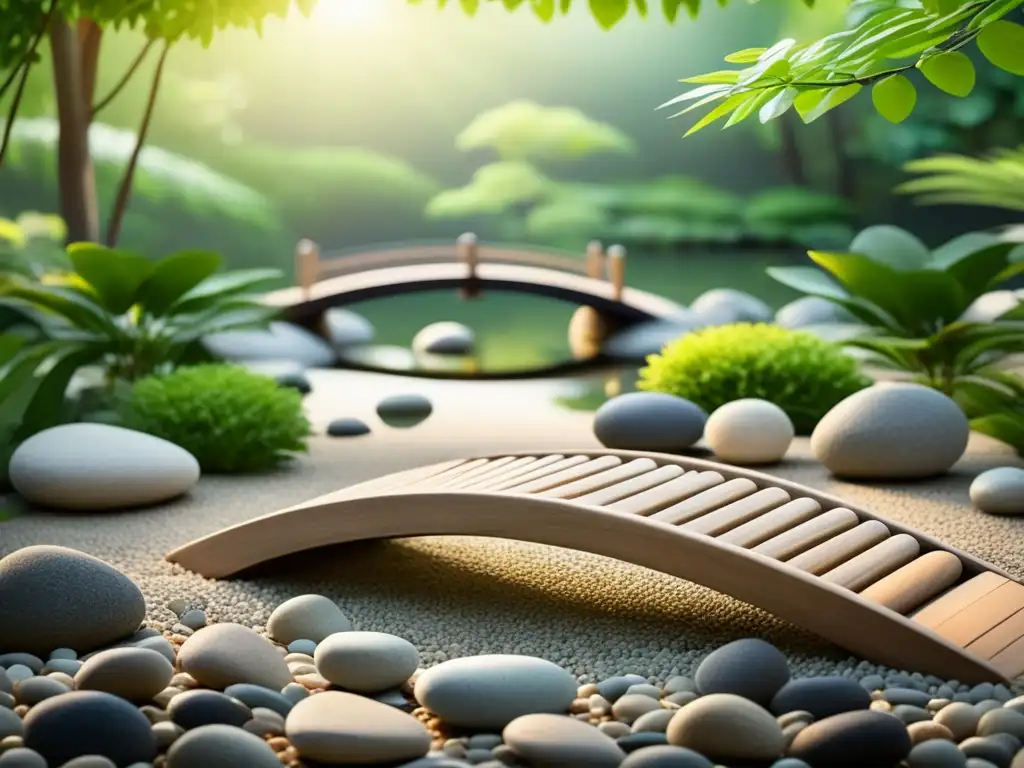 Un jardín zen minimalista y relajante, que representa el mindfulness para superar miedos