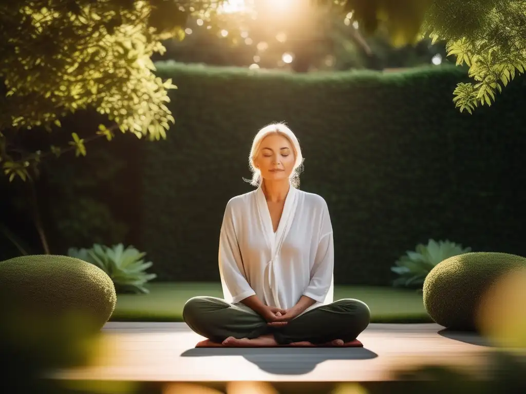 Beneficios meditación para adolescentes, serenidad en jardín verde con adolescente meditando