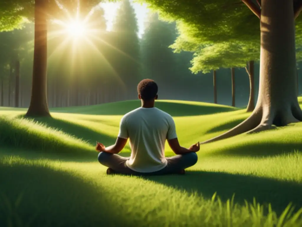 Imagen de Juan practicando mindfulness al aire libre, rodeado de naturaleza y transmitiendo tranquilidad