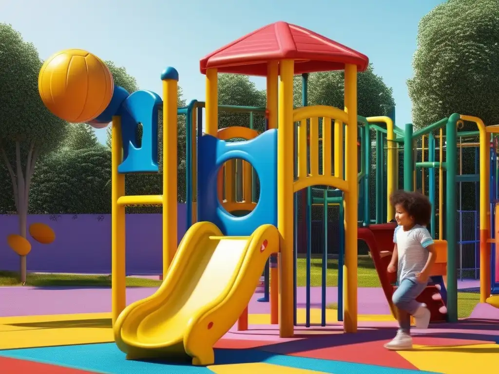 Importancia del juego en el bienestar infantil: Niño jugando en un parque colorido