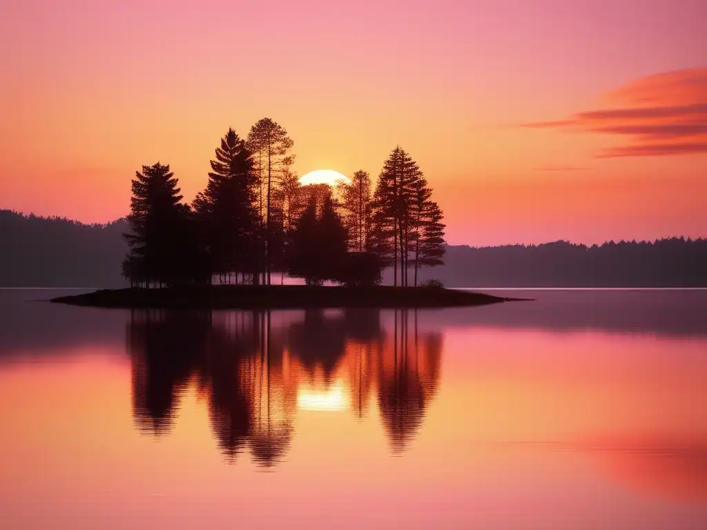 Equilibrio emocional para emprendedores exitosos en una imagen de un sereno lago al atardecer rodeado de vegetación verde