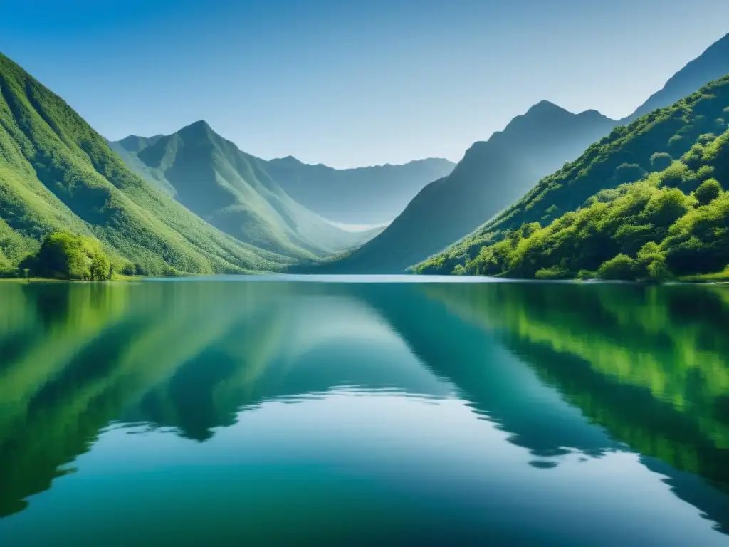 Importancia de gestionar emociones para bienestar en un paisaje sereno de montañas verdes y un lago tranquilo