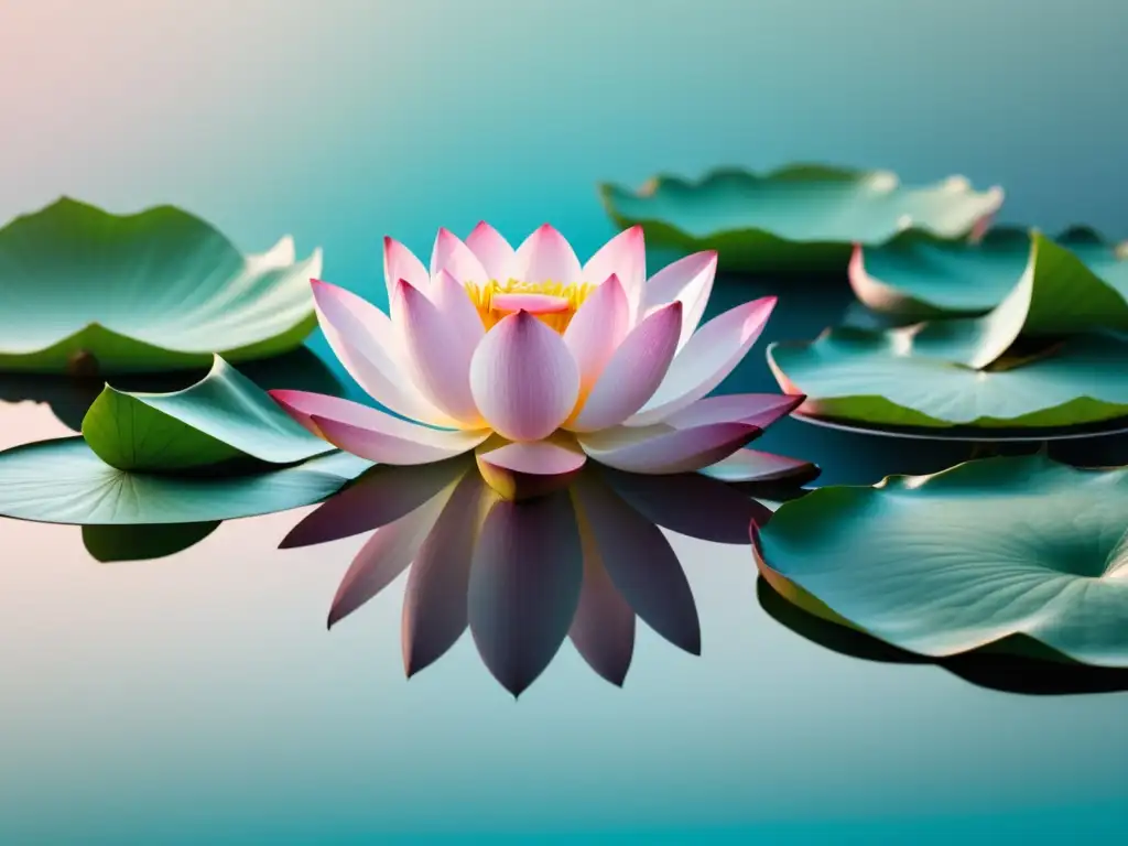 Imagen 8k con loto blanco en agua reflectante: Ejercicios de mindfulness para transformar la vida