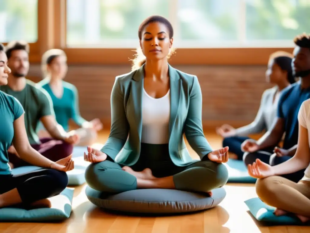 Maestro y estudiantes en un aula de mindfulness