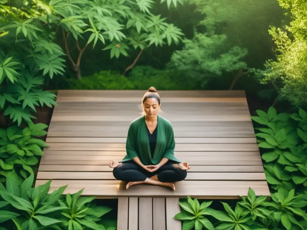 Persona meditando en entorno natural, transmitiendo calma y beneficios del mindfulness para el estrés