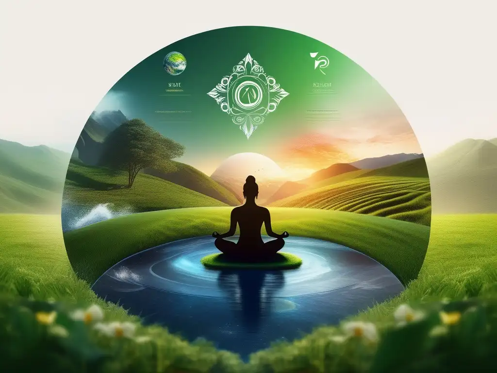 Beneficios meditación con cinco elementos: escena serena y minimalista, naturaleza, tierra, agua, fuego, aire, espacio