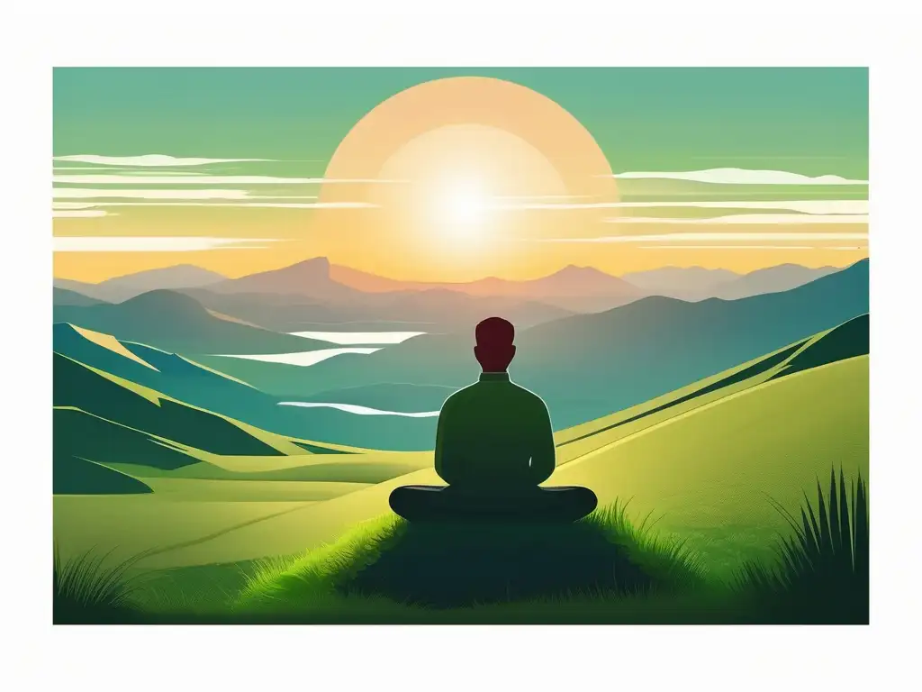 Persona meditando en montaña al amanecer, evocando serenidad y beneficios del aprendizaje para habilidades cognitivas