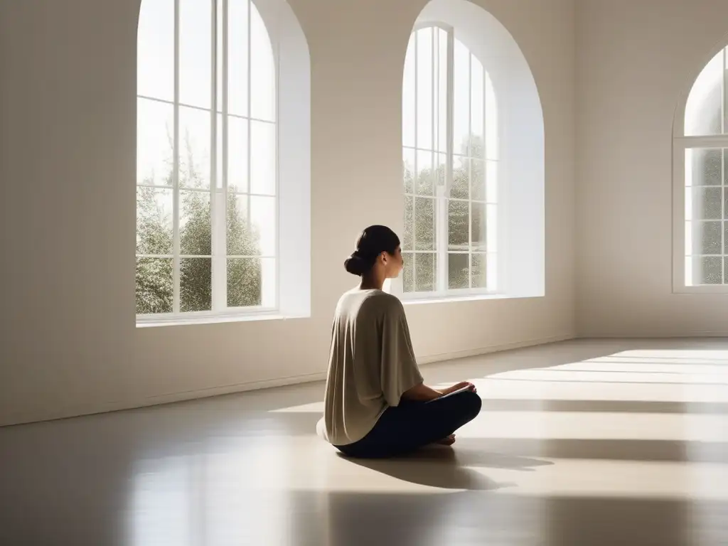 Poder curativo de la meditación silenciosa en una habitación luminosa y minimalista