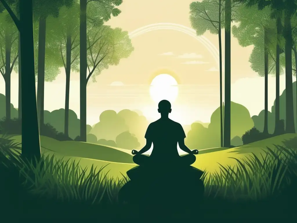 Persona meditando en un entorno natural tranquilo, invita a la práctica de técnicas de mindfulness para el estrés