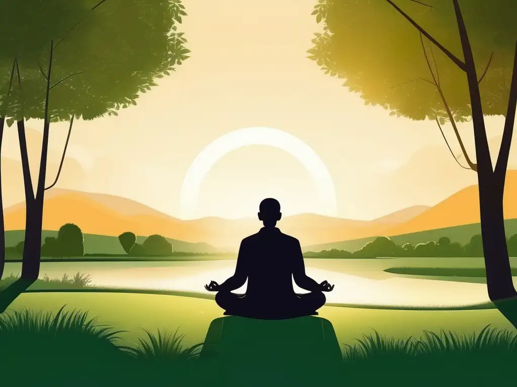 Paisaje sereno con meditación mindfulness para mejorar bienestar