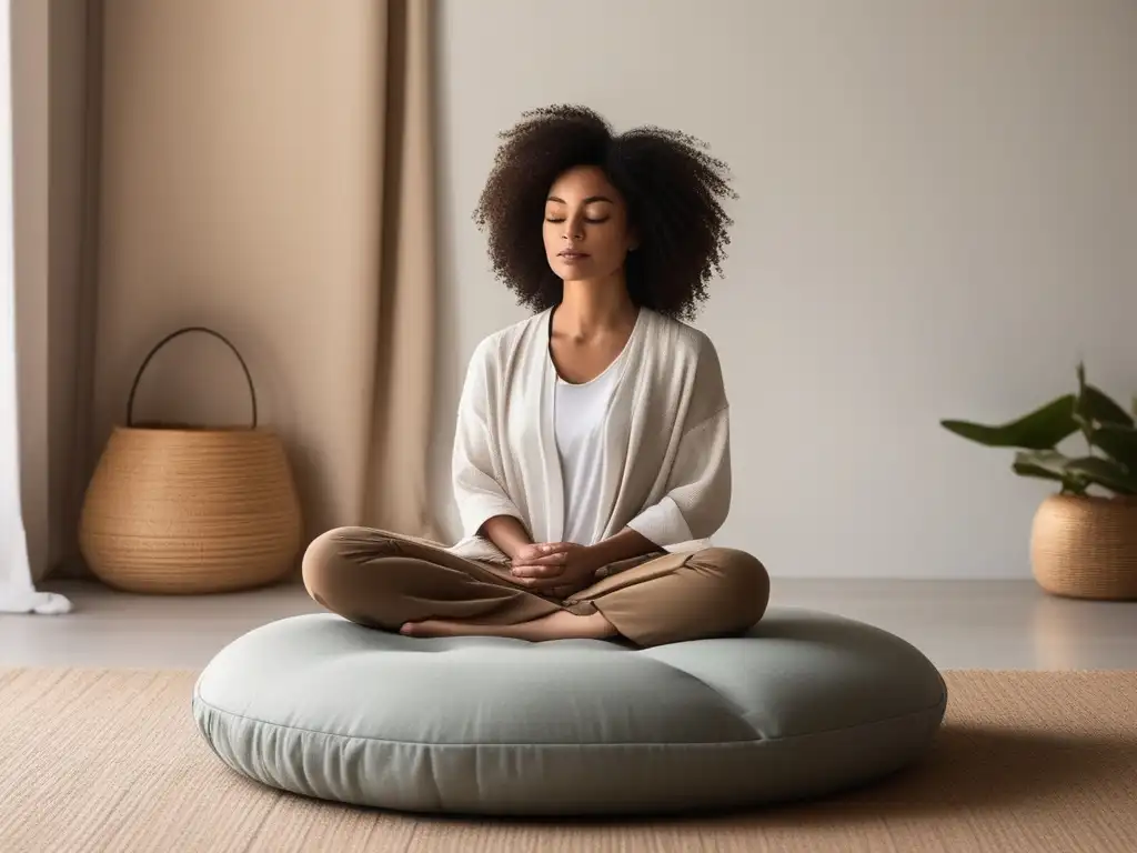 Persona en meditación en habitación serena y luminosa - Beneficios del Mindfulness en adicciones