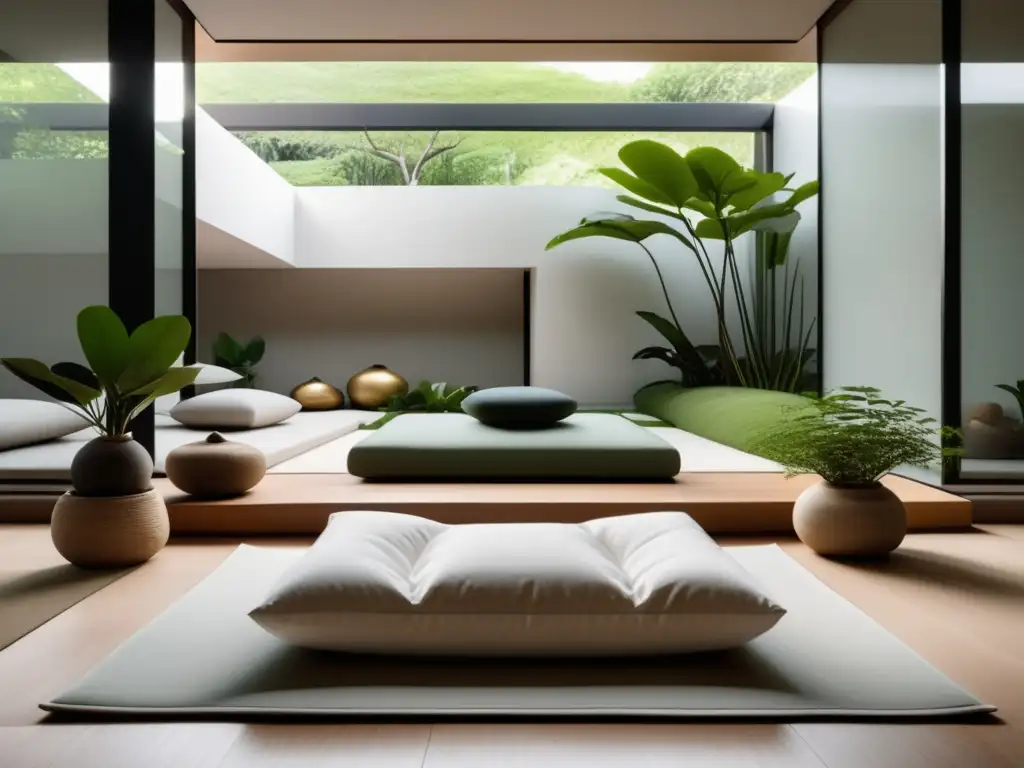 Espacio de meditación minimalista con luz natural y decoración zen - Técnicas neurocientíficas bienestar mental