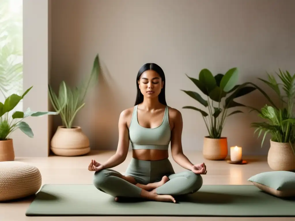 Habitación minimalista con luz natural y meditación mindfulness (Beneficios del Mindfulness en pacientes VIH)