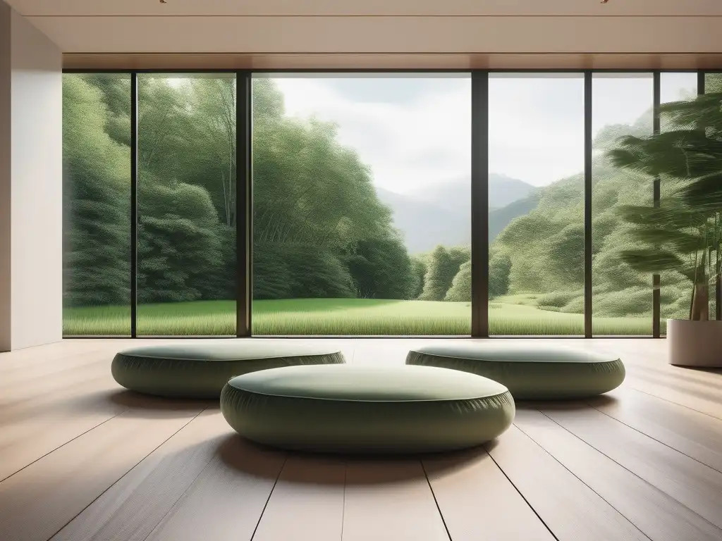 Hermosa sala de meditación minimalista con vista a paisaje verde: Mindfulness para adolescentes tímidos