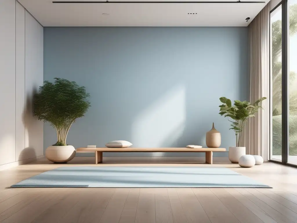 Habitación de meditación minimalista y serena con luz natural - Reducción de ansiedad con Mindfulness