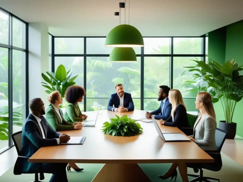 Grupo diverso de profesionales en reunión, destacando la importancia del liderazgo en salud mental laboral