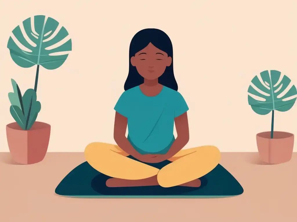 Ilustración serena y minimalista que captura la esencia de la práctica de mindfulness para niños: Manejo del dolor y pérdida