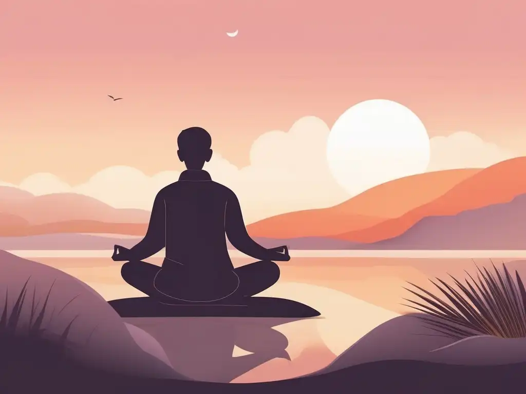 Beneficios del mindfulness en Parkinson: ilustración minimalista de una persona practicando mindfulness para gestionar la enfermedad