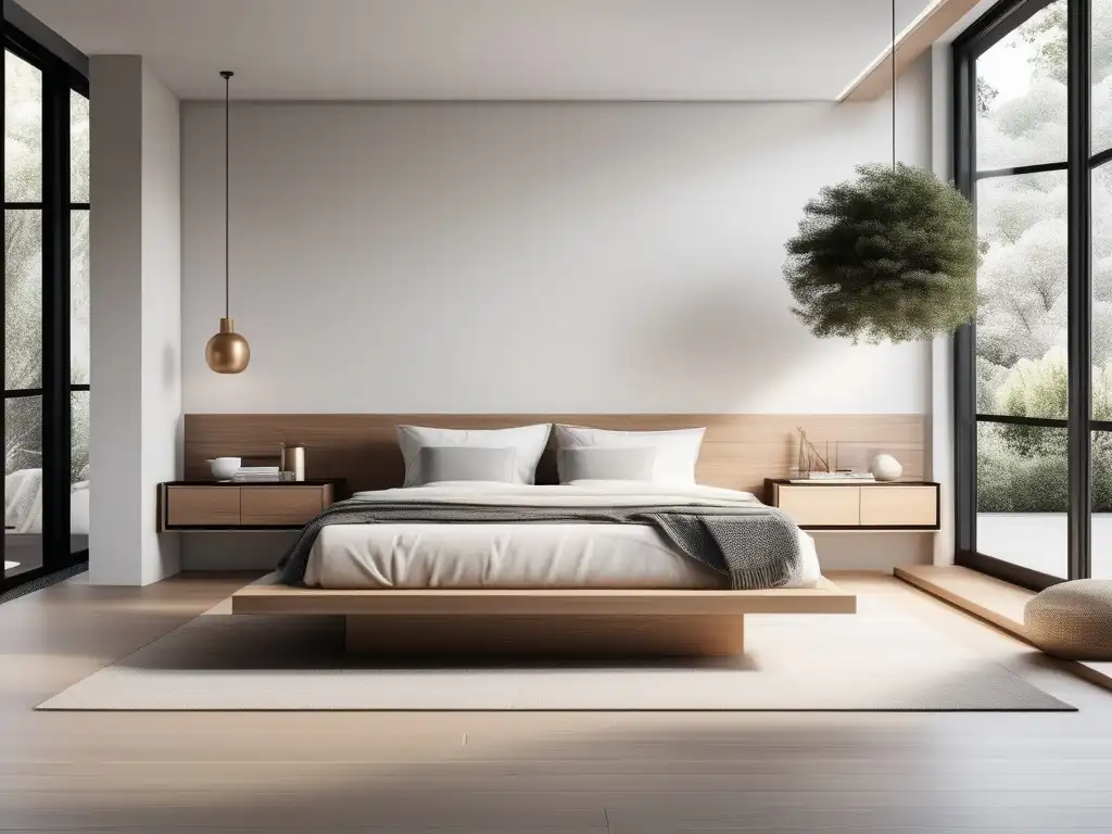 Habitación minimalista y moderna con luz natural y detalles románticos