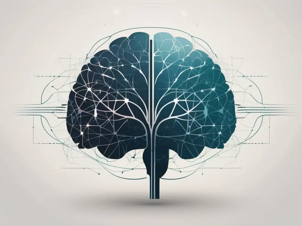 Neurociencia para el equilibrio emocional: ilustración minimalista y detallada de un cerebro con patrones y conexiones intrincadas, en estilo moderno